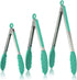 Kitchen Tongs, U-Taste 7/9/12 inches Cooking Tongs, with 600ºF High Heat-Resistant Non-Stick Silicone Tips, 18/8 Stainless Steel Handle, for Food Grill, Salad, BBQ, Frying, Serving, Pack of 3(Teal)